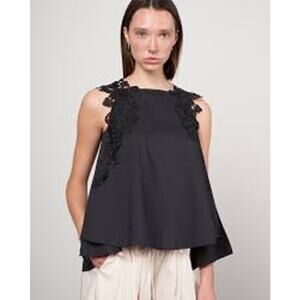 Psophia Guipure Lace Sleeveless Cotton Blouse in Black size XS NEW